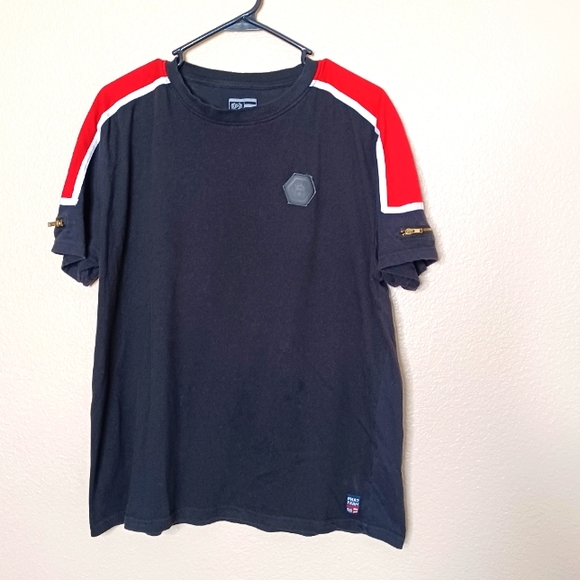 Phat Farm Mens Black Red White Zip detail Size XL Short Sleeve T-shirt - Picture 1 of 11